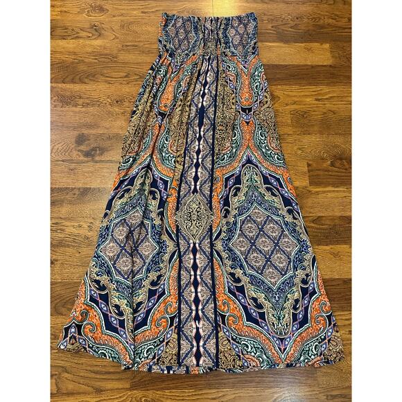 Midnight Sky Women's Strapless Boho Maxi Sun Dress Size Large Retro Style - Picture 2 of 9